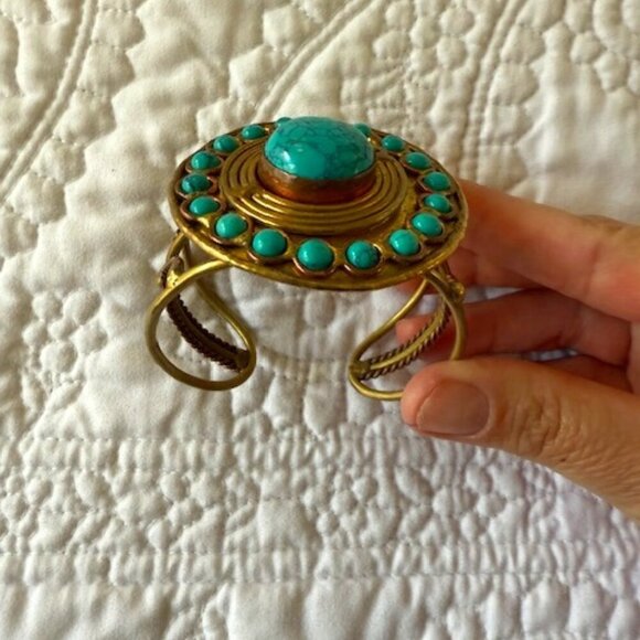 vintage brass/copper turquoise bracelet - Picture 1 of 6
